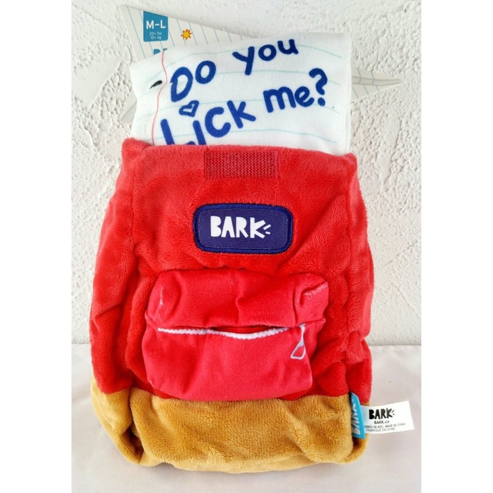 Bark Box Red Barkpack *2 PIECES* Backpack Plush Dog Toy Crinkle Squeaker M/L NWT
